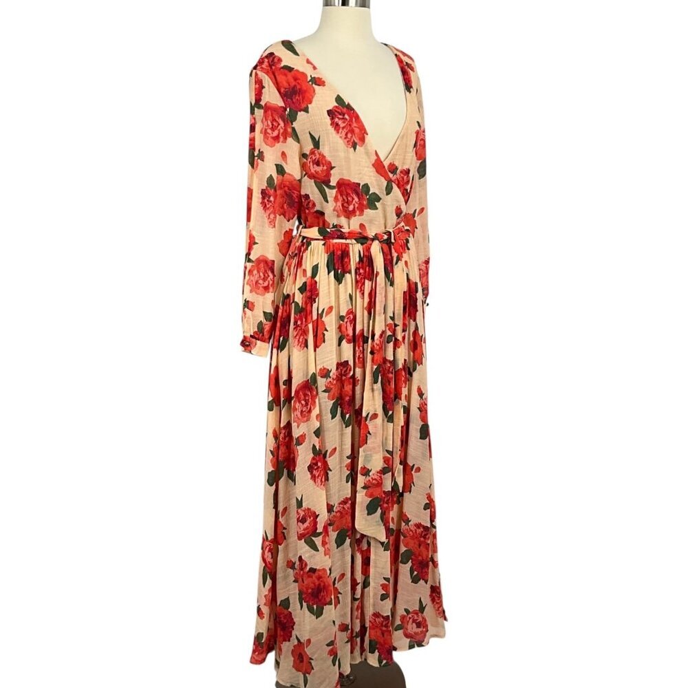 Joyfolie Mia Joy Aniya Dress Red Greta Floral Wrap Maxi Long Sleeve Size S - Picture 11 of 14